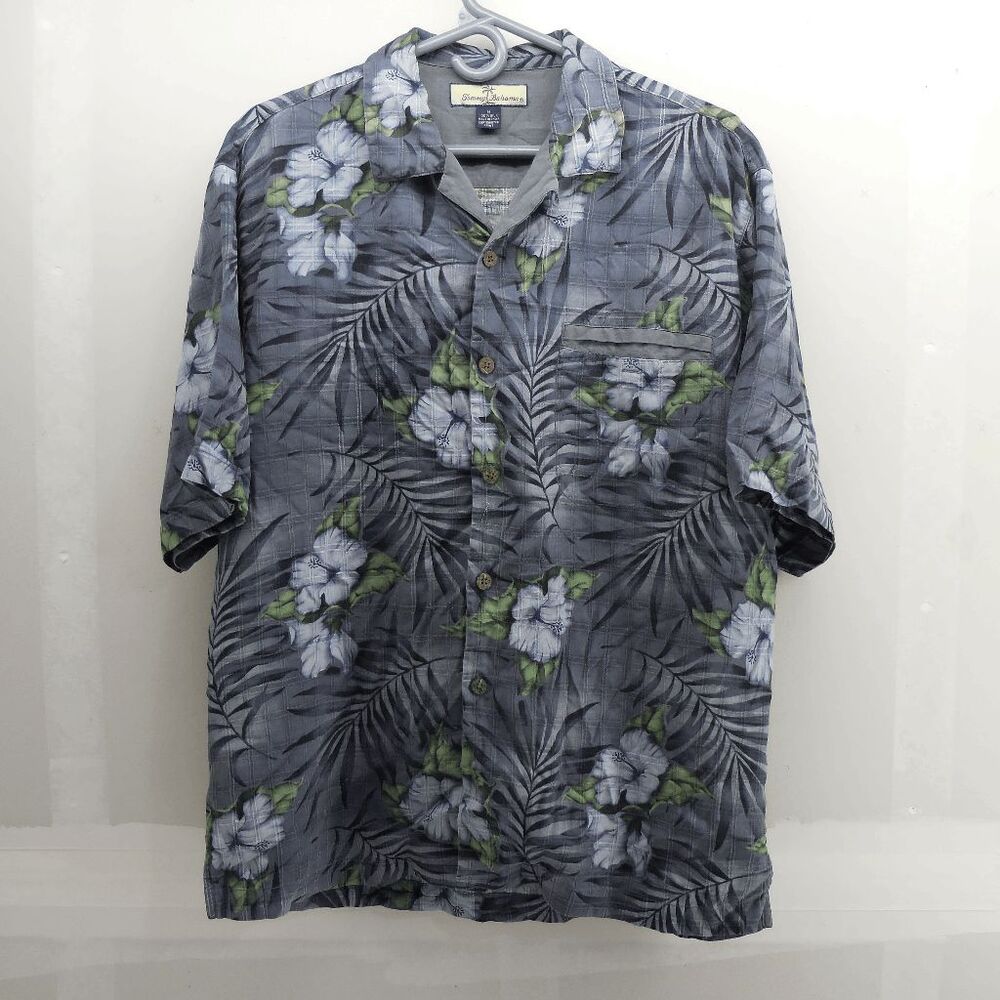 Tommy Bahama‎ 100% Silk Camp Shirt Hibiscus Floral Palm Print SS Men's M Relax